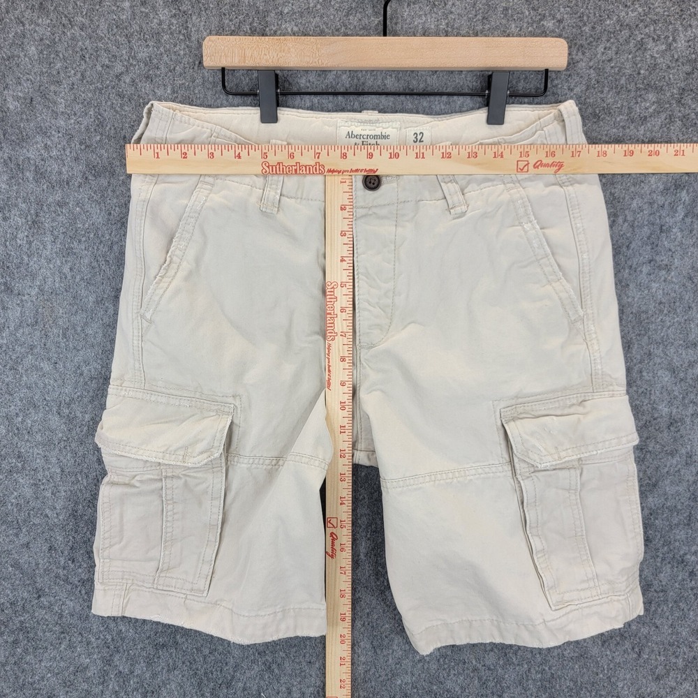 Abercrombie Fitch Shorts Mens 32 Khaki Tan Heavy Cargo Distressed Military Y2K - Picture 10 of 14